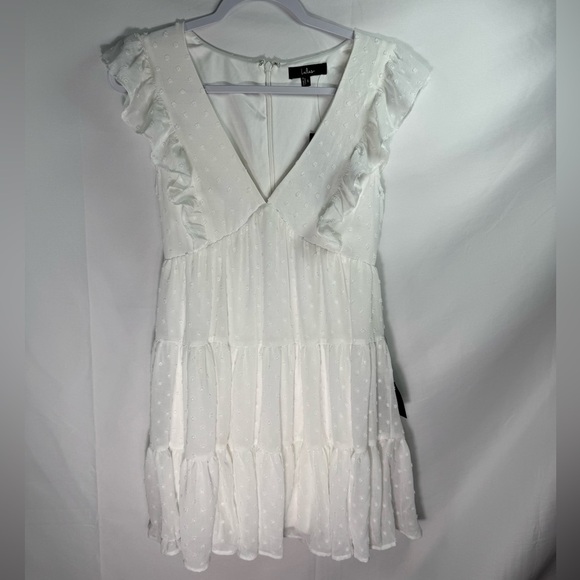 Lulus Dreamy Designs White Ruffled Tiered Swiss Dot Mini Dress S - Picture 2 of 11